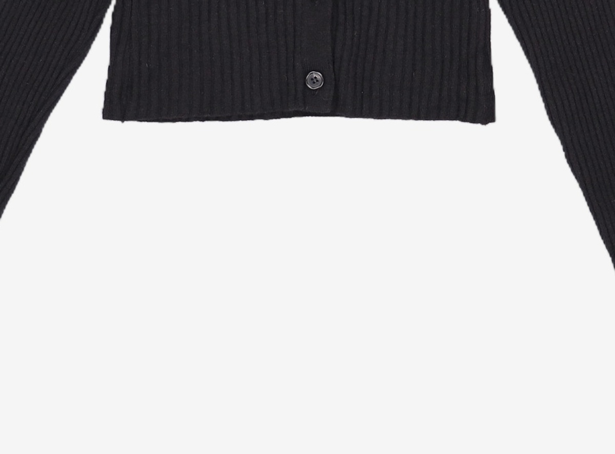 우알롱(WOOALONG) Signature slim basic crop cardigan - OAT MEAL S
