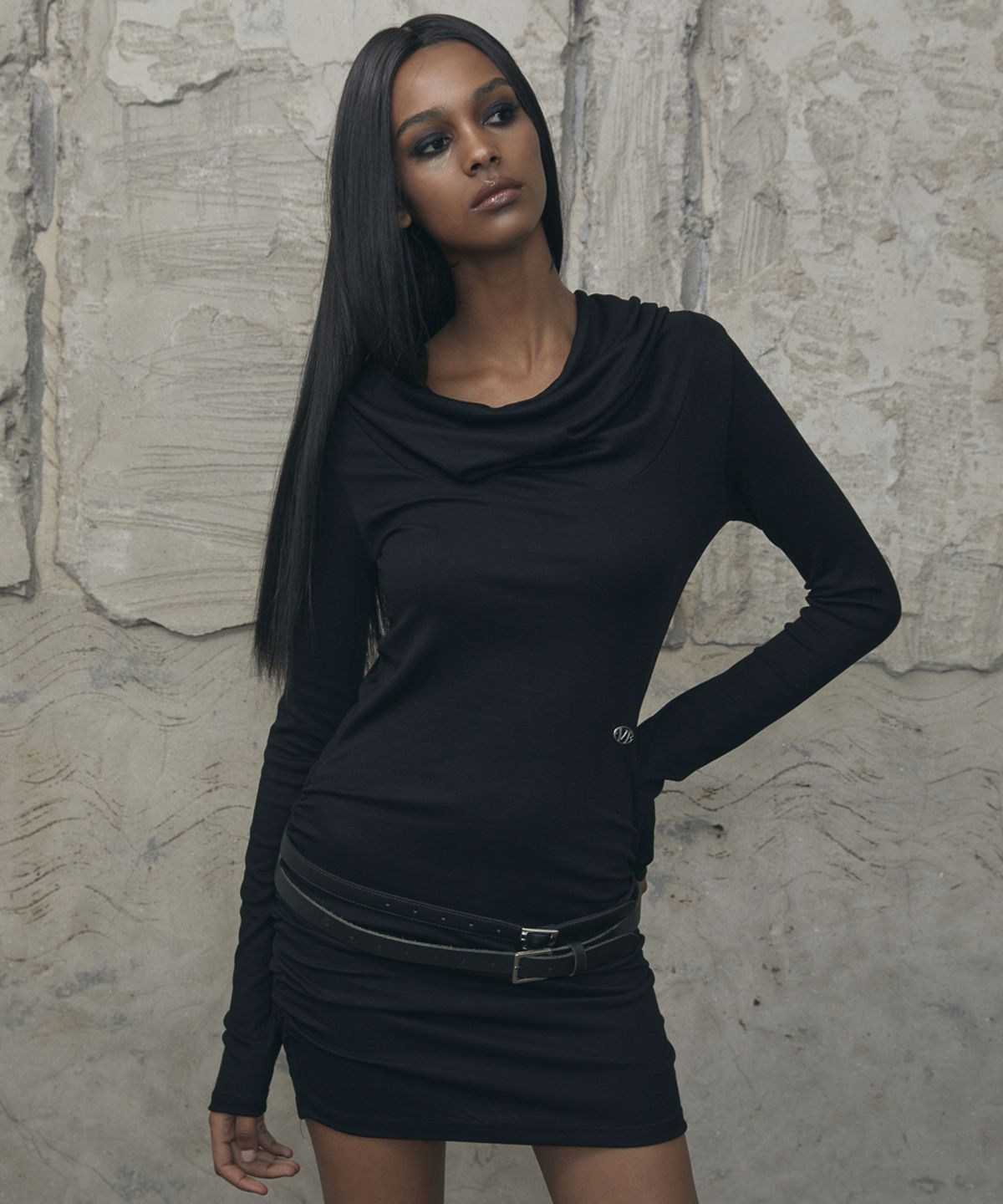분트(VOONT) Drape Hood Mini Dress (BLACK)