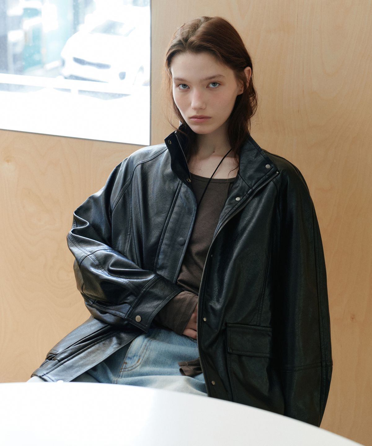 유라고(URAGO) Pocket leather overfit blouson_Black