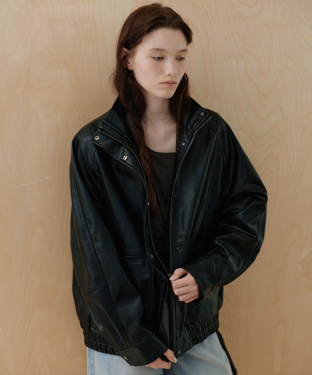 유라고(URAGO) Pocket leather overfit blouson_Black