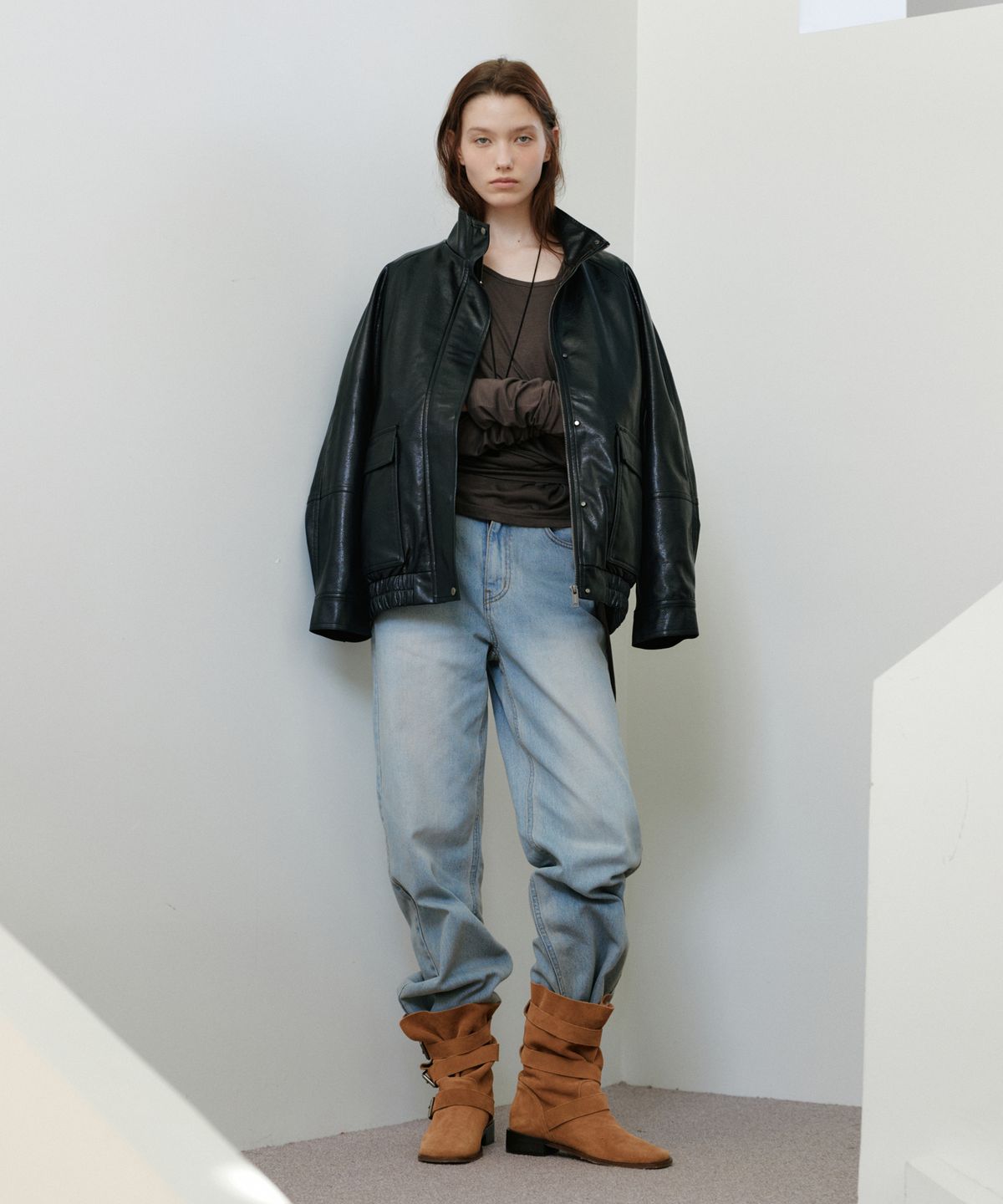 유라고(URAGO) Pocket leather overfit blouson_Black