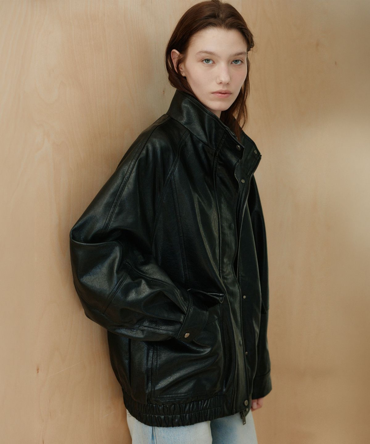 유라고(URAGO) Pocket leather overfit blouson_Black