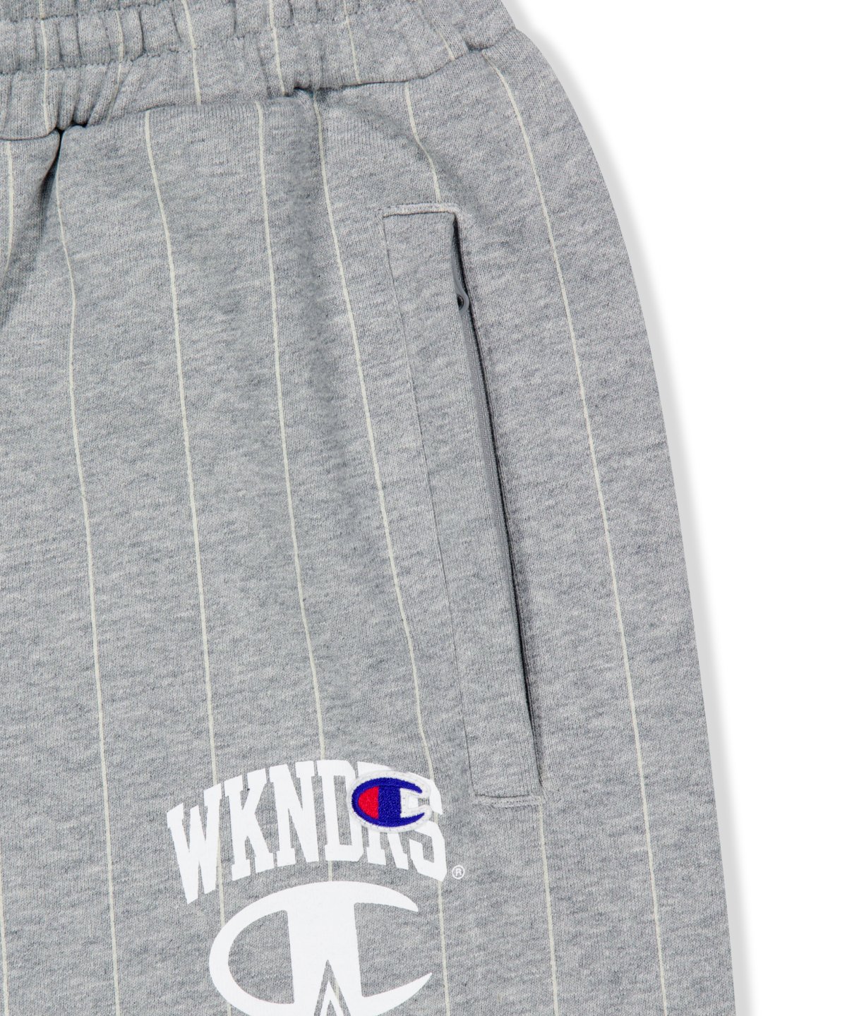 위캔더스(WKNDRS) WKNDRS x CHAMPION STRIPED SWEAT PANTS (M.GREY)