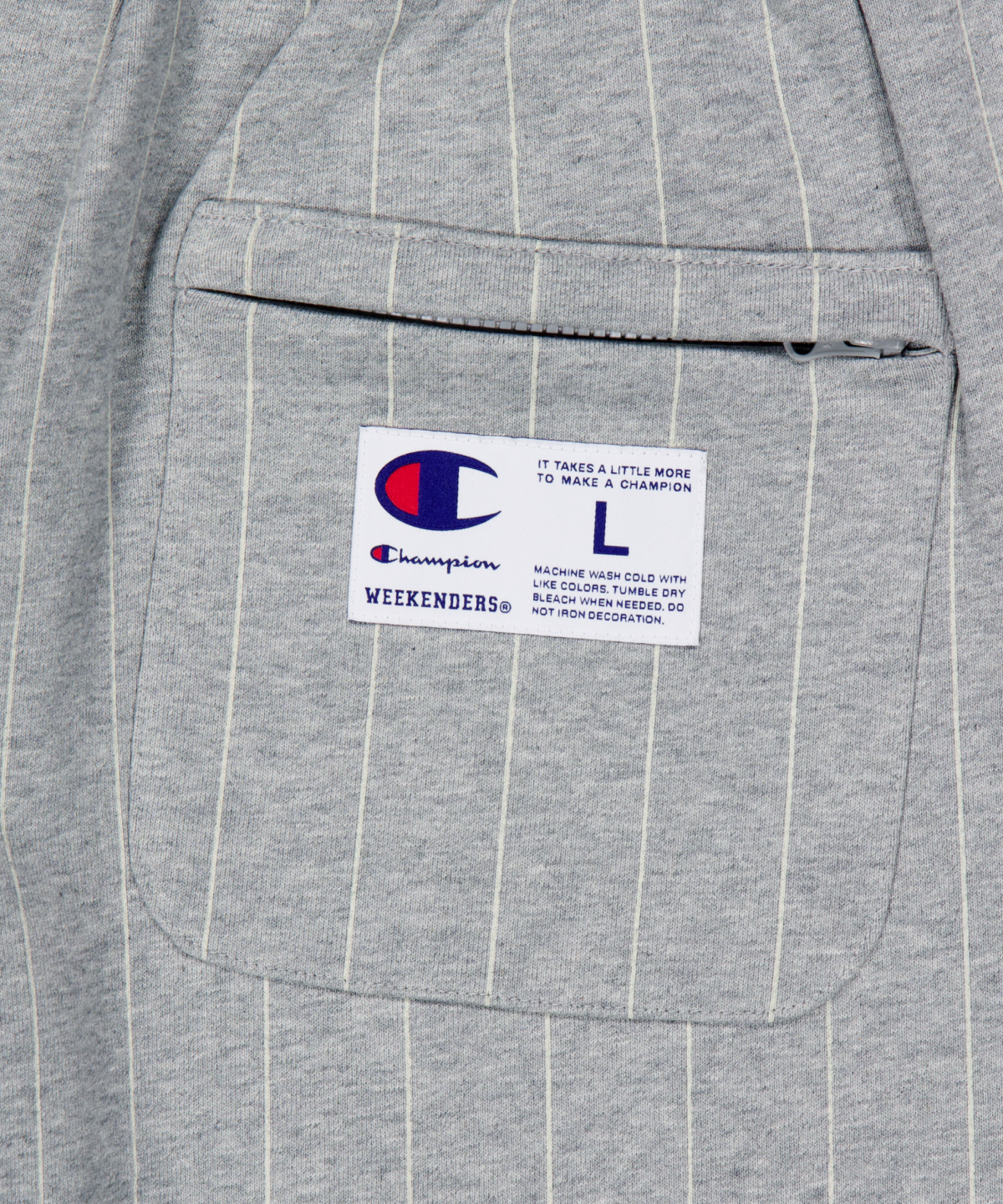 위캔더스(WKNDRS) WKNDRS x CHAMPION STRIPED SWEAT PANTS (M.GREY)