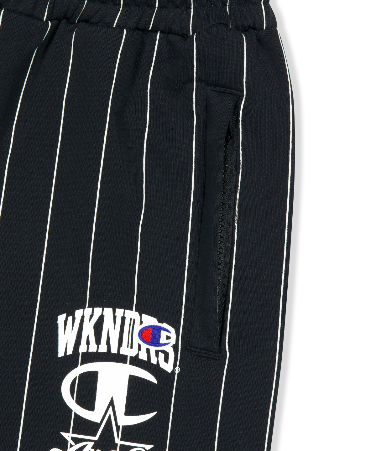 위캔더스(WKNDRS) WKNDRS x CHAMPION STRIPED SWEAT PANTS (BLACK)