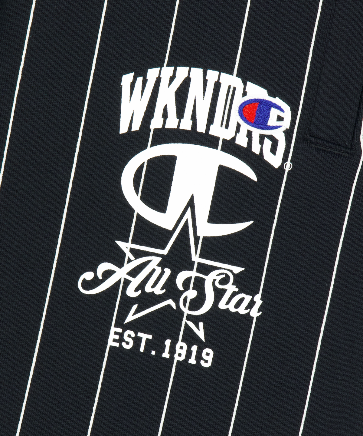 위캔더스(WKNDRS) WKNDRS x CHAMPION STRIPED SWEAT PANTS (BLACK)