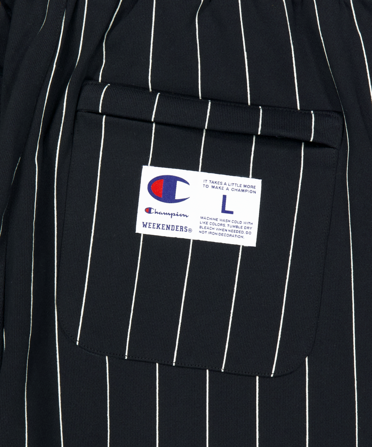 위캔더스(WKNDRS) WKNDRS x CHAMPION STRIPED SWEAT PANTS (BLACK)