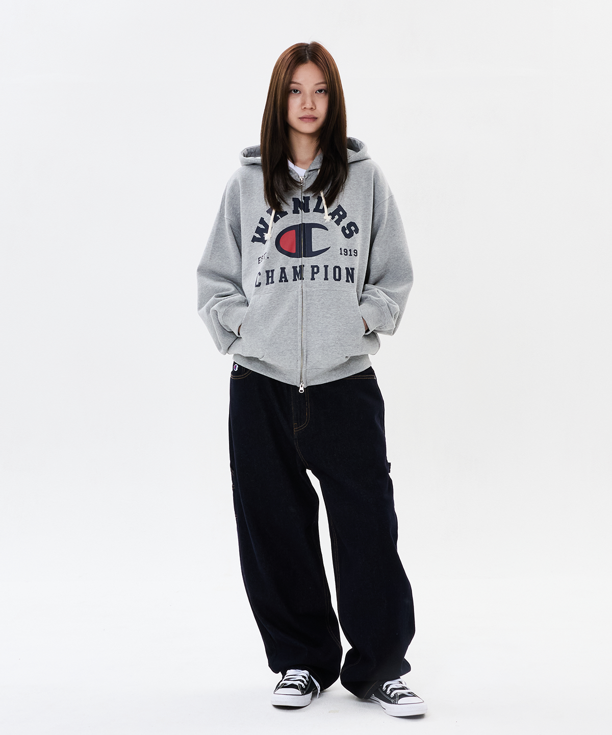 위캔더스(WKNDRS) WKNDRS x CHAMPION CARPENTER DENIM PANTS (D.BLUE)
