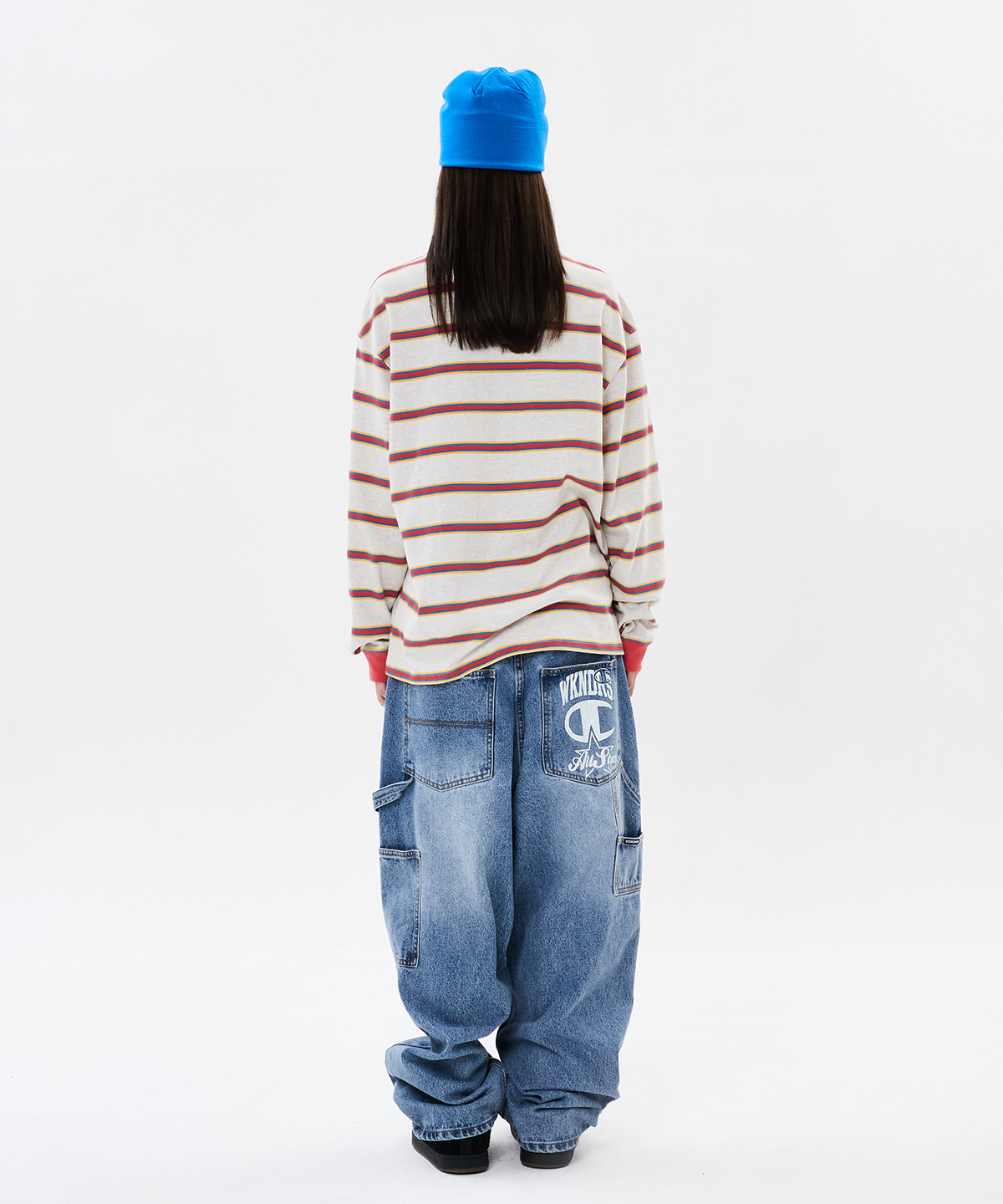 위캔더스(WKNDRS) WKNDRS x CHAMPION STRIPED LS T-SHIRT (OATMEAL)