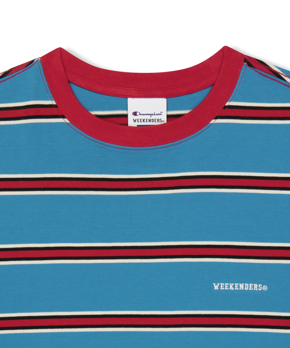 위캔더스(WKNDRS) WKNDRS x CHAMPION STRIPED LS T-SHIRT (BLUE)