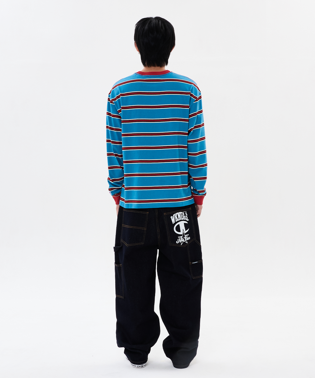 위캔더스(WKNDRS) WKNDRS x CHAMPION STRIPED LS T-SHIRT (BLUE)