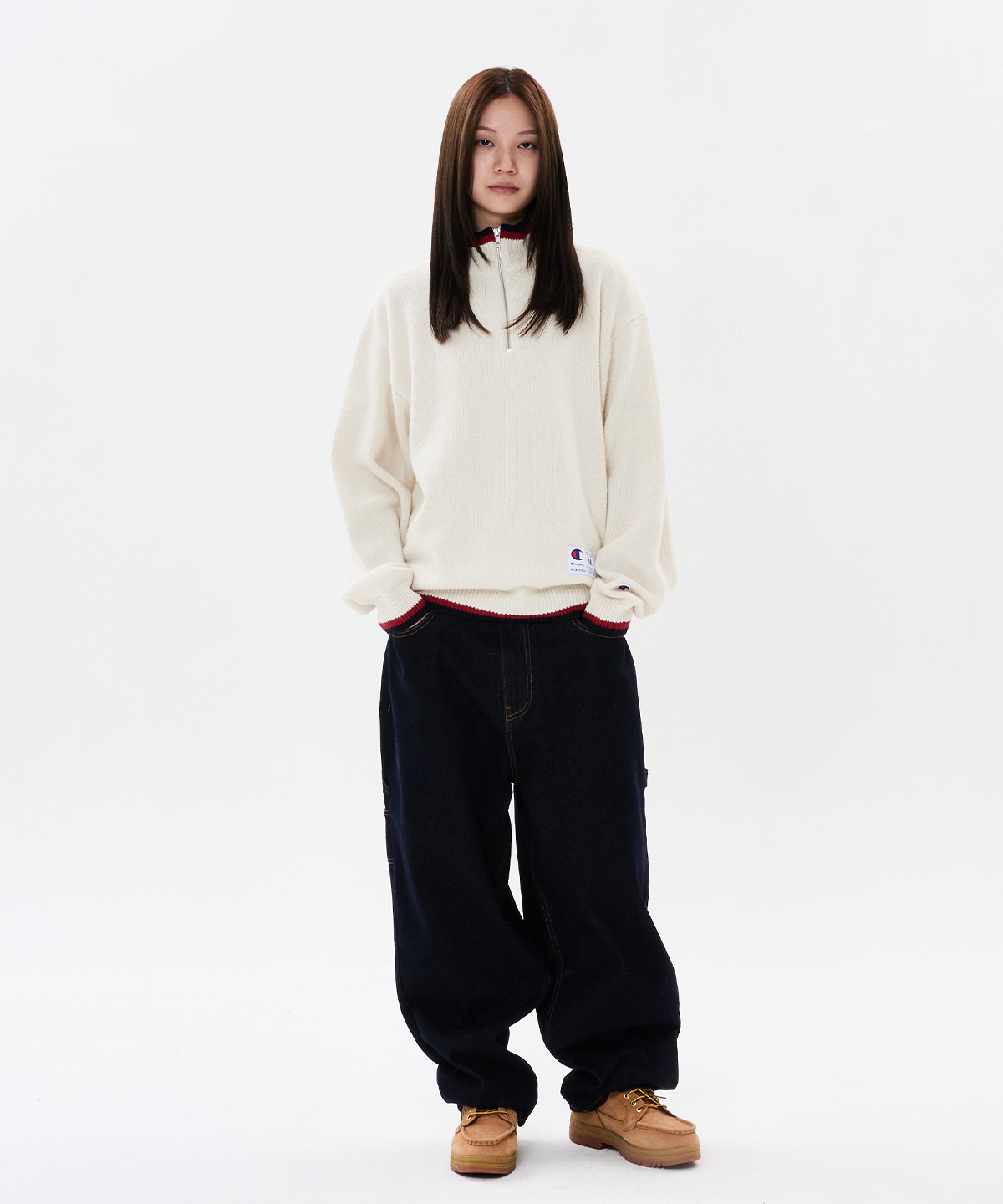 위캔더스(WKNDRS) WKNDRS x CHAMPION CLASSIC HALF-ZIP SWEATER (IVORY)