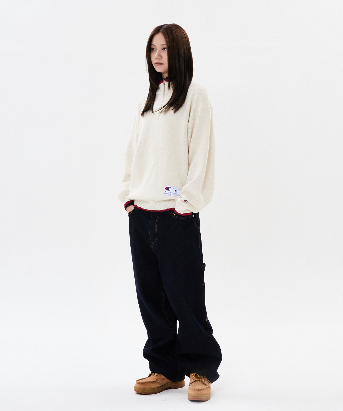 위캔더스(WKNDRS) WKNDRS x CHAMPION CLASSIC HALF-ZIP SWEATER (IVORY)