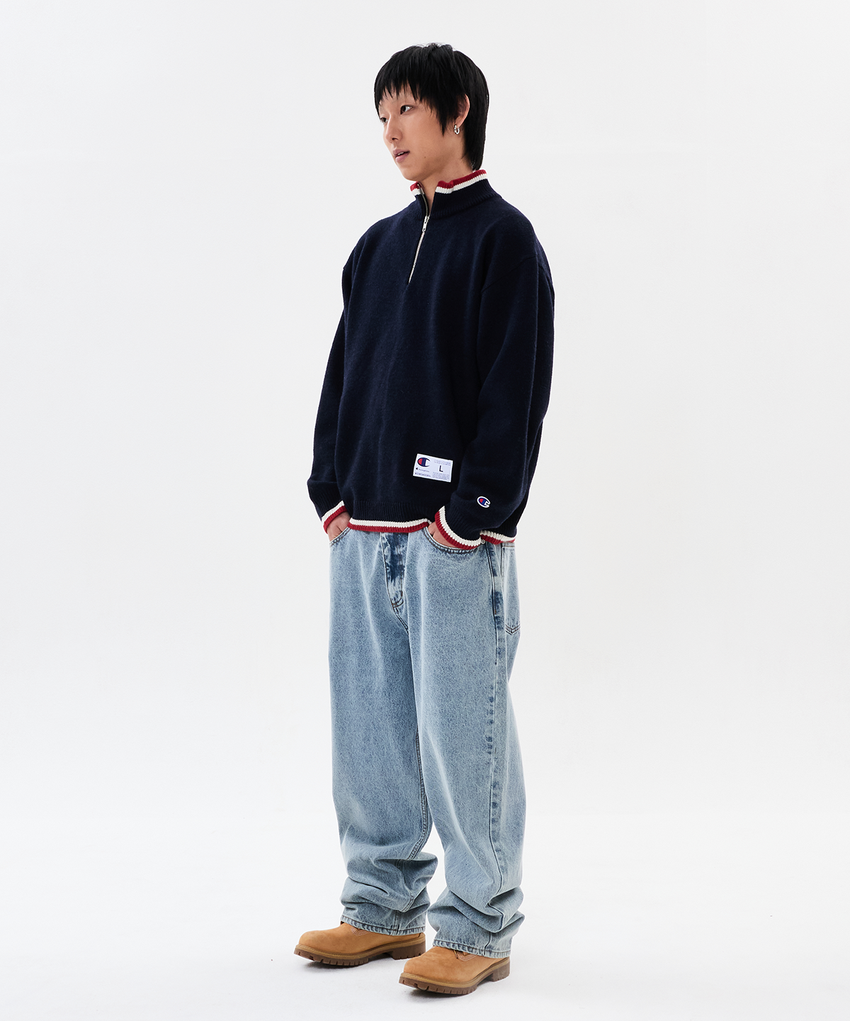 위캔더스(WKNDRS) WKNDRS x CHAMPION CLASSIC HALF-ZIP SWEATER (NAVY)