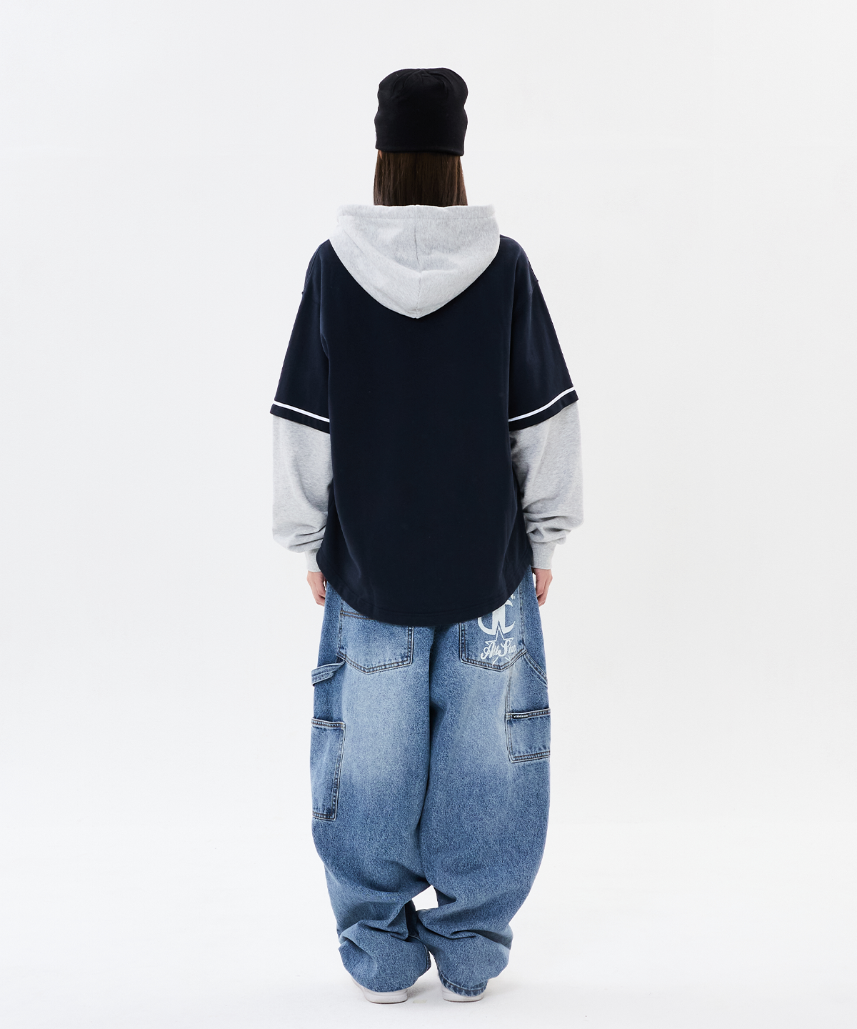 위캔더스(WKNDRS) WKNDRS x CHAMPION LAYERED BASEBALL SHIRT JK (NAVY)