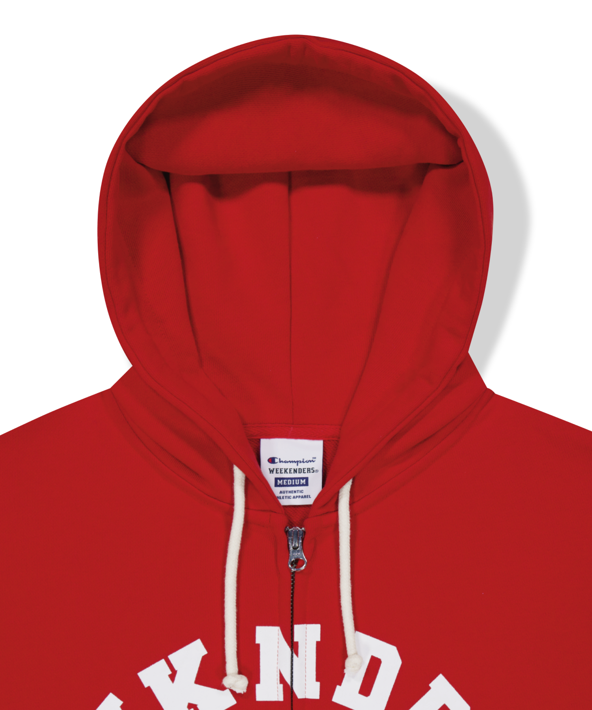 위캔더스(WKNDRS) WKNDRS x CHAMPION LOGO ZIP-UP HOODIE (RED)