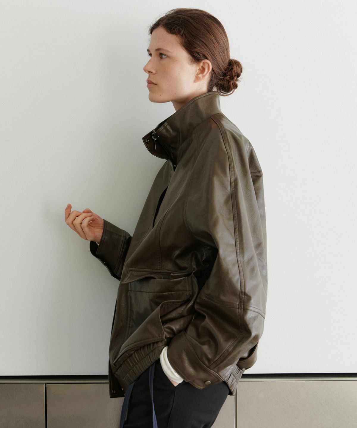 유라고(URAGO) Pocket leather overfit blouson_Khaki brown