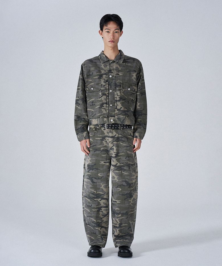 카모 데님 팬츠 자켓 셋업 세트[BEIGE CAMO]_SET0183