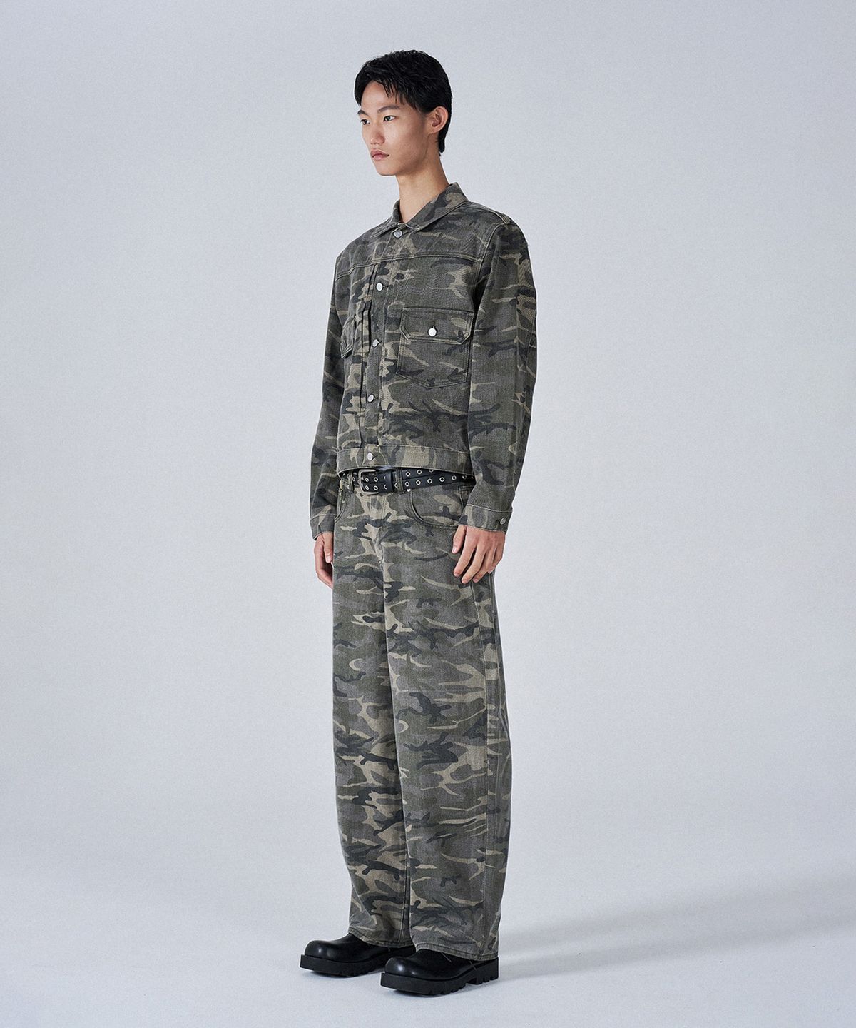 프로젝트쓰리(PROJECT3) 카모 데님 팬츠 자켓 셋업 세트[BEIGE CAMO]_SET0183