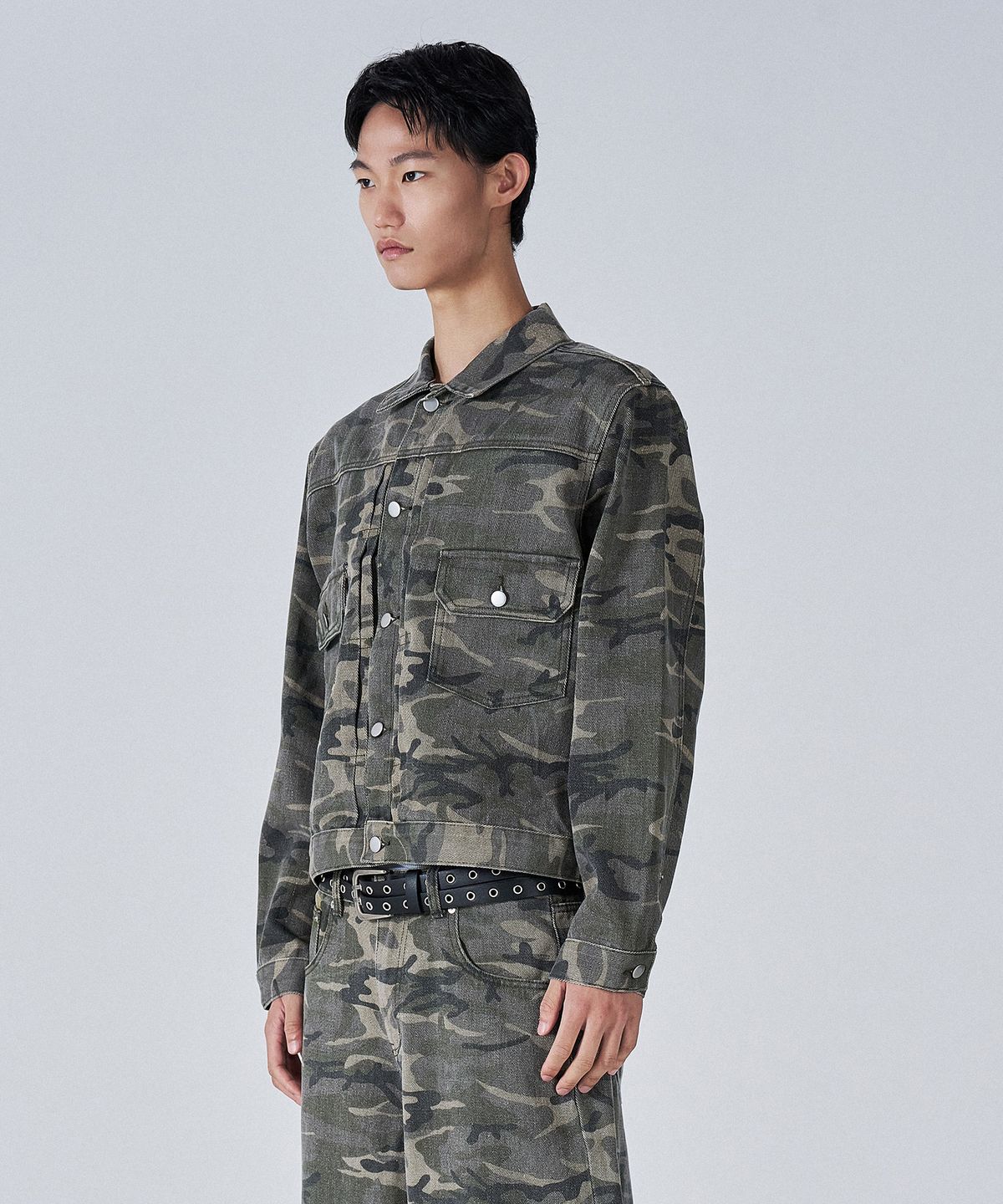 프로젝트쓰리(PROJECT3) 카모 데님 트랙 자켓[BEIGE CAMO]_TJ0383