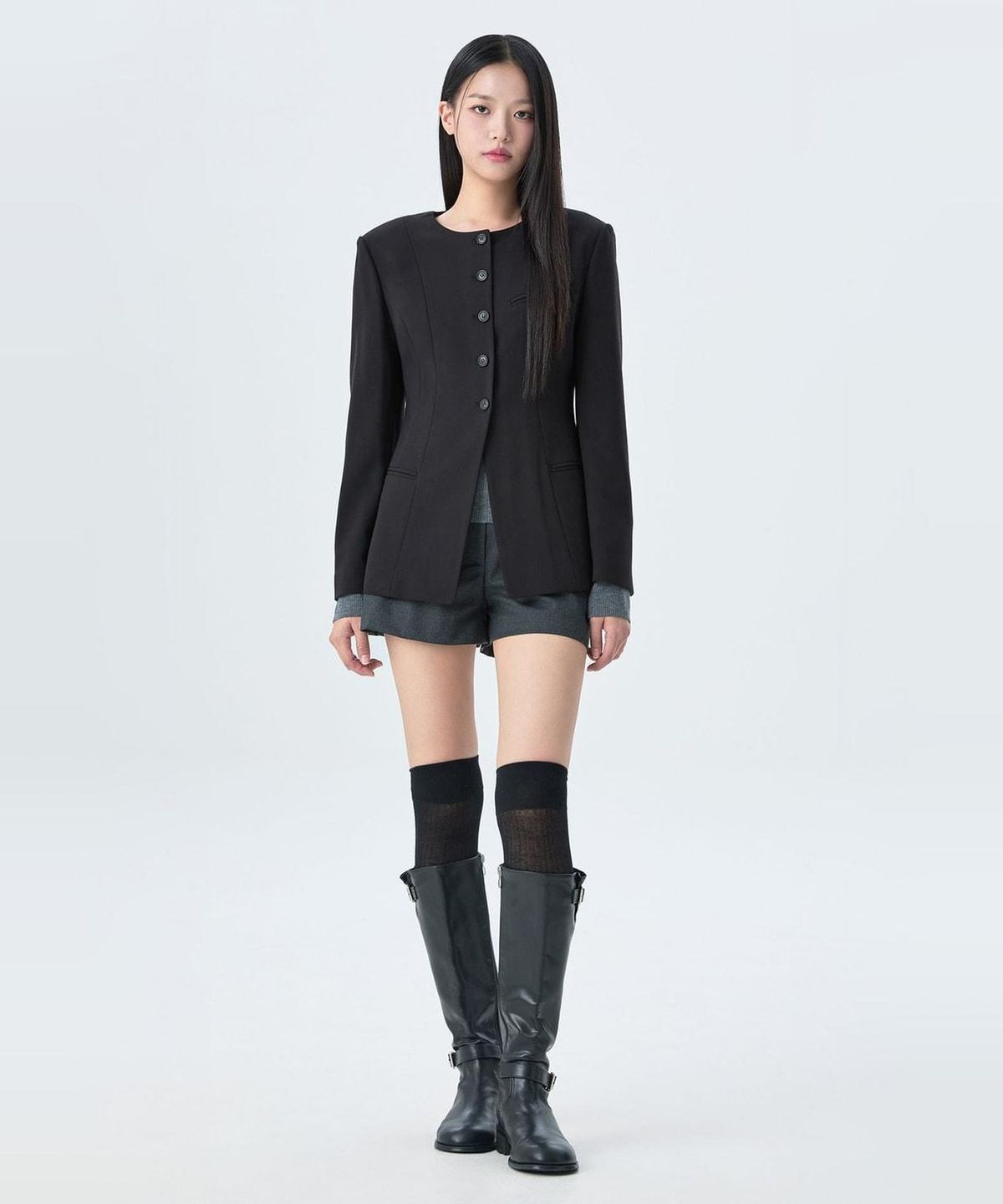 미쏘(MIXXO) 라운드넥 슬림핏 자켓_MIWJKG9B01