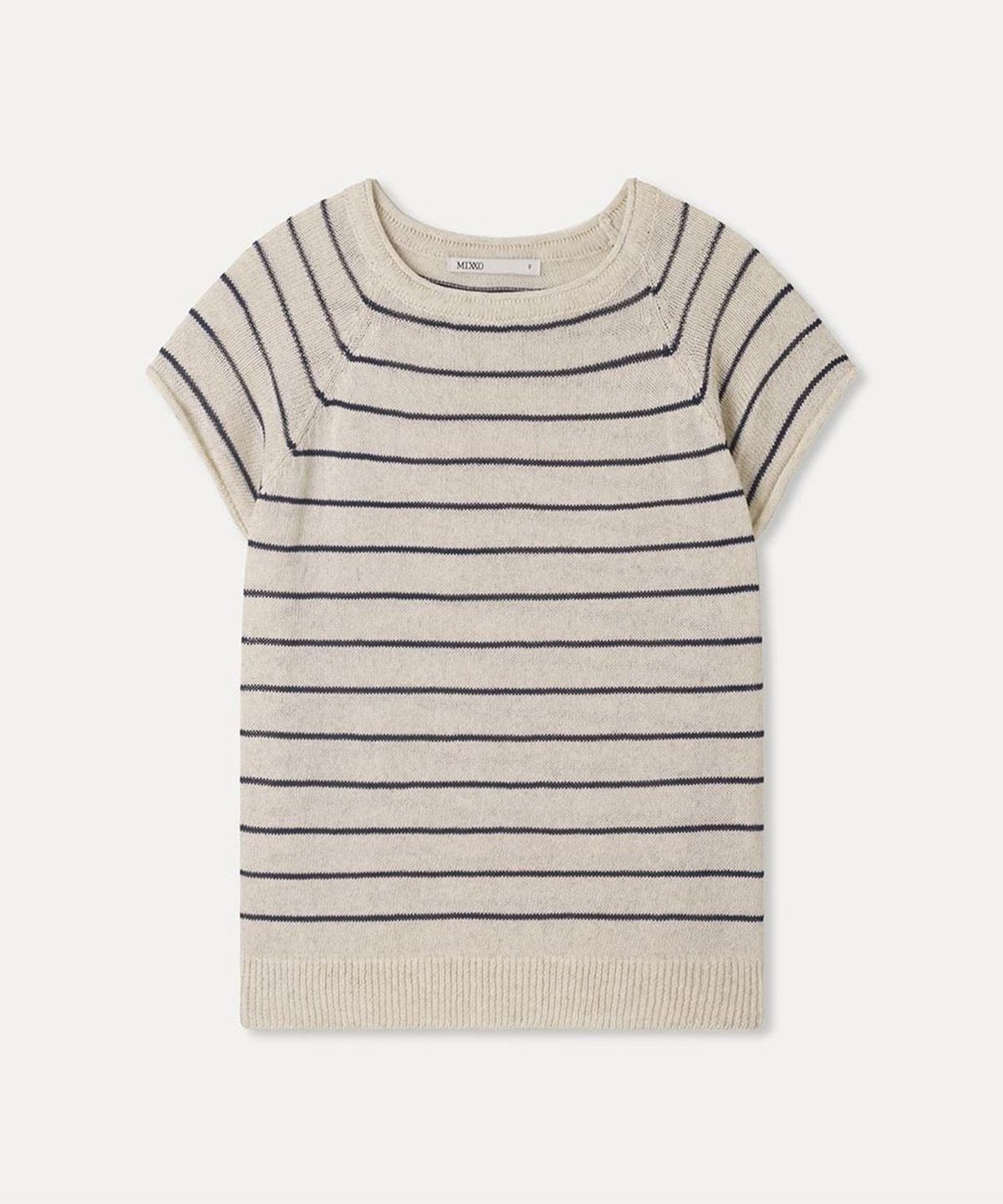 미쏘(MIXXO) 린넨 스트라이프 반팔 니트_MIWKAG99AS