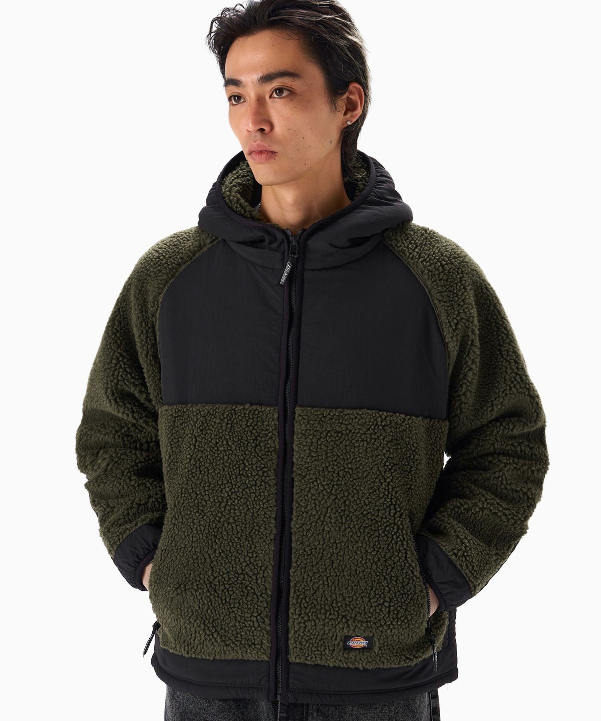 디키즈(DICKIES) 패널드 플리스 후드 재킷 Olive