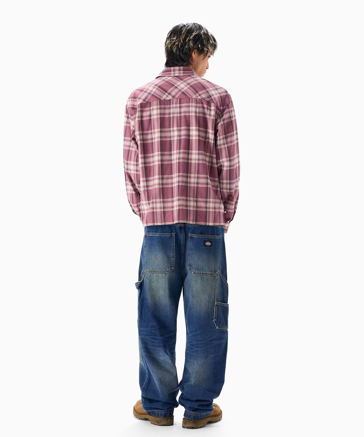 디키즈(DICKIES) 크롭 플라넬 셔츠 Pink