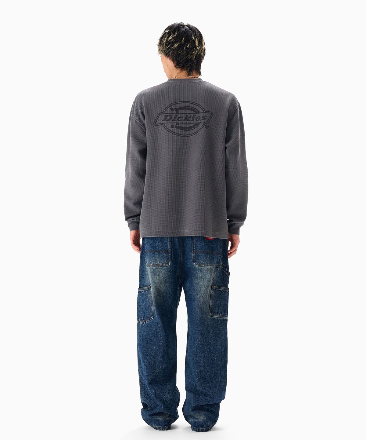 디키즈(DICKIES) 백 모노 로고 와플 롱슬리브 Charcoal