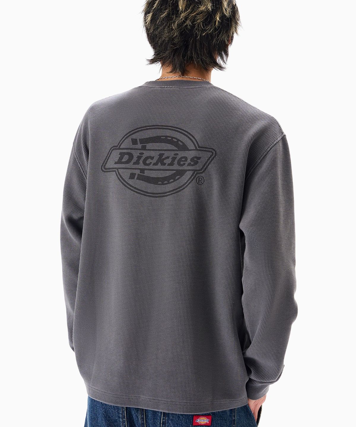 디키즈(DICKIES) 백 모노 로고 와플 롱슬리브 Charcoal