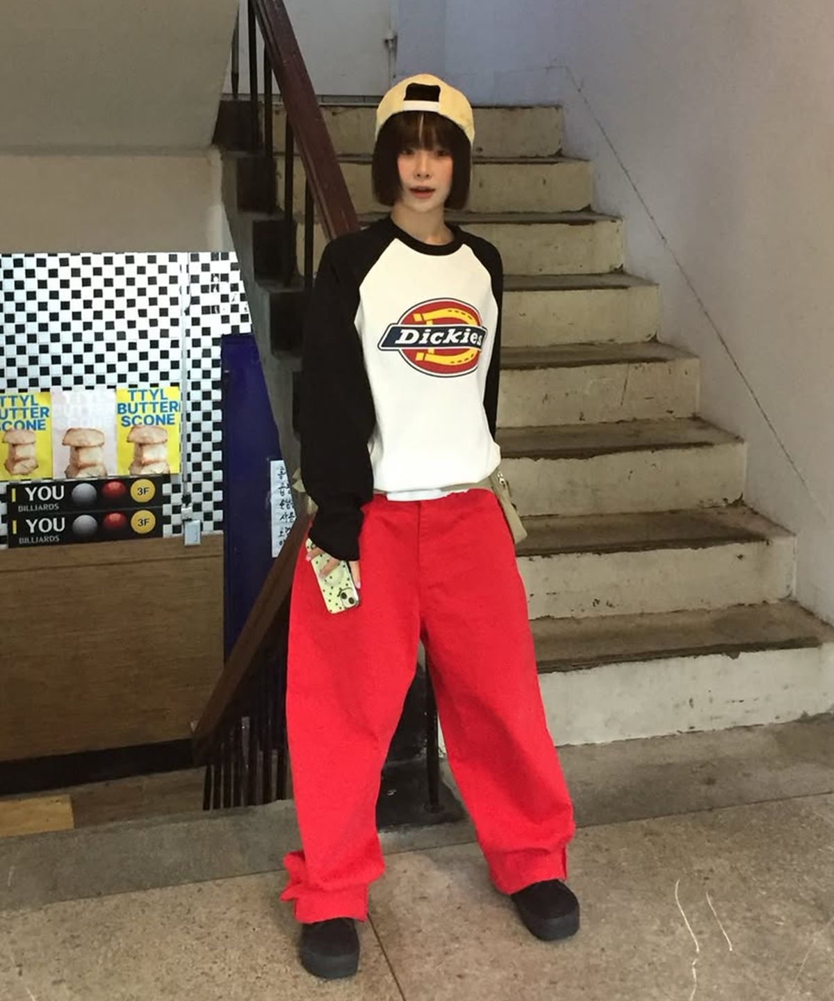 디키즈(DICKIES) 트리로고 래글런 롱슬리브 Black