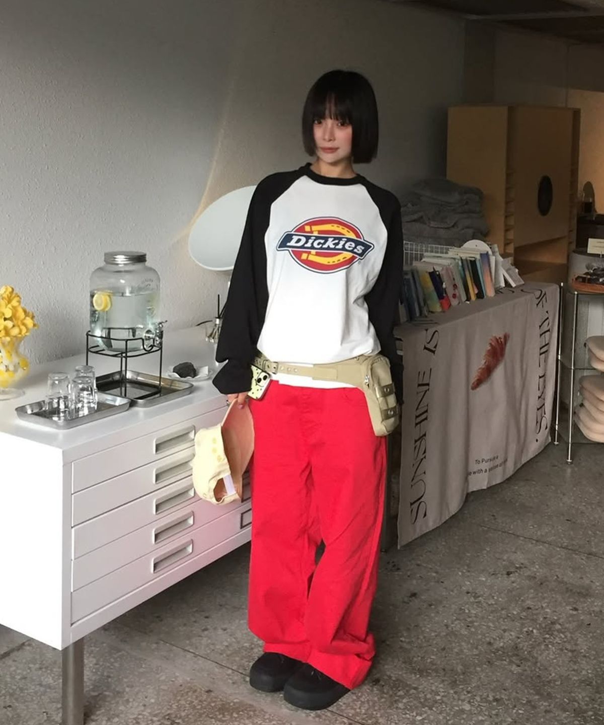디키즈(DICKIES) 트리로고 래글런 롱슬리브 Black