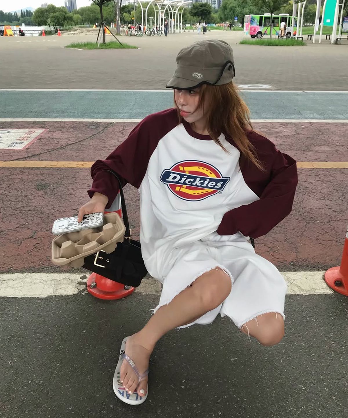 디키즈(DICKIES) 트리로고 래글런 롱슬리브 Red