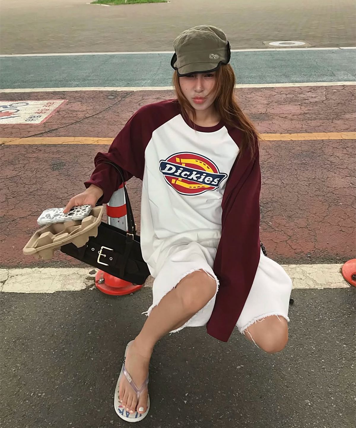 디키즈(DICKIES) 트리로고 래글런 롱슬리브 Red