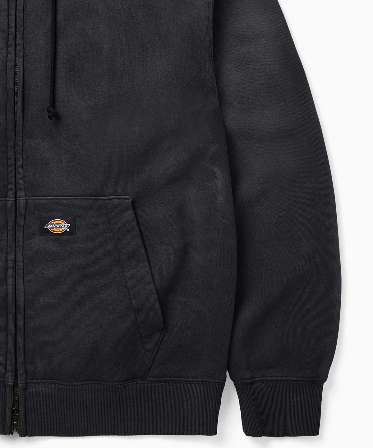 디키즈(DICKIES) 가먼트 다이드 세미 크롭 집업 후디 Black