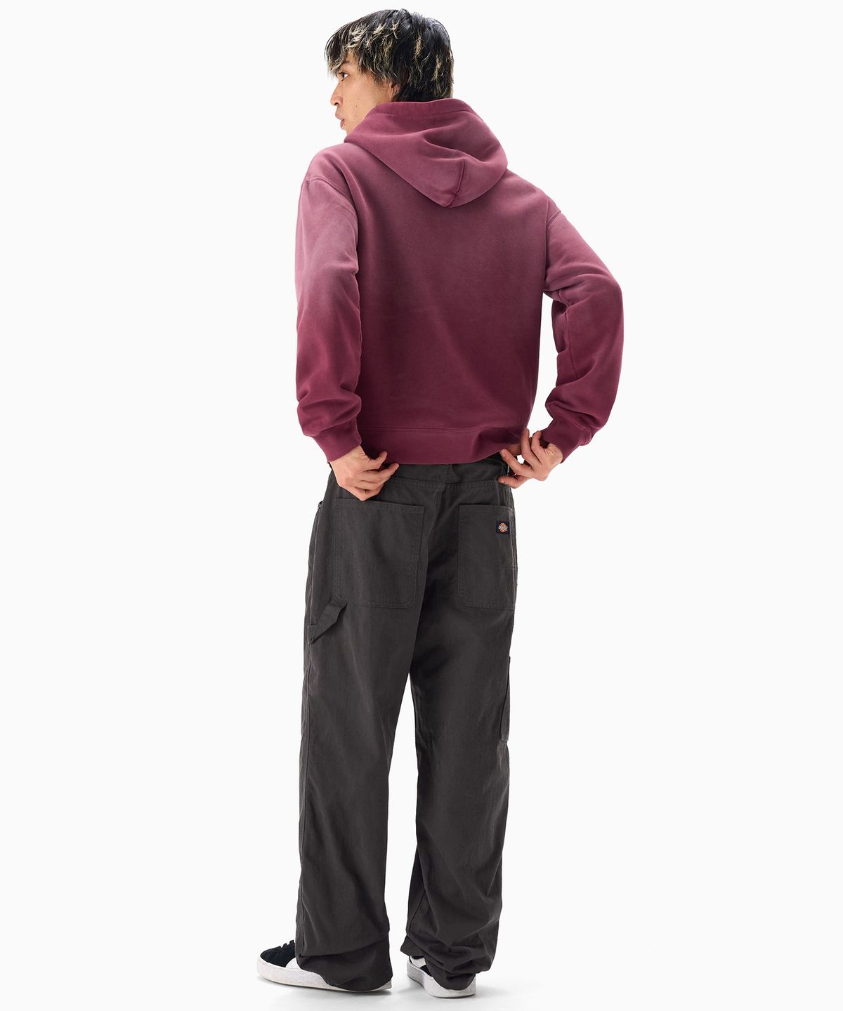 디키즈(DICKIES) 가먼트 다이드 세미 크롭 집업 후디 Burgundy