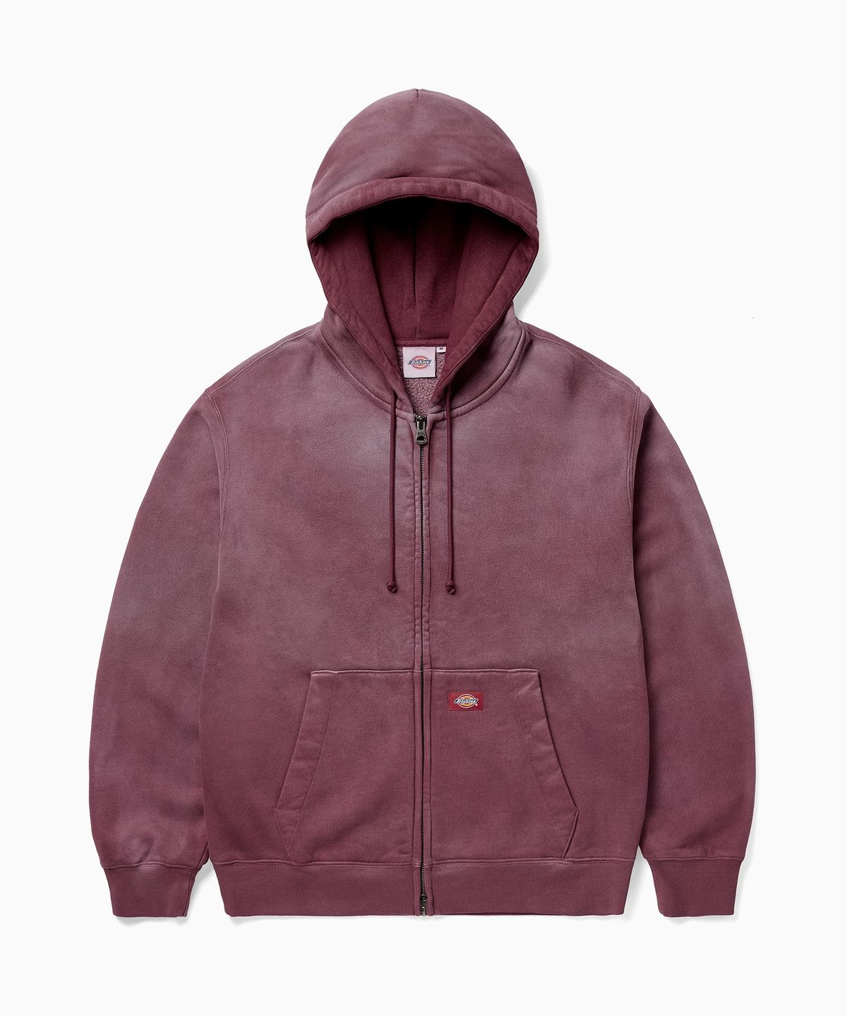 디키즈(DICKIES) 가먼트 다이드 세미 크롭 집업 후디 Burgundy