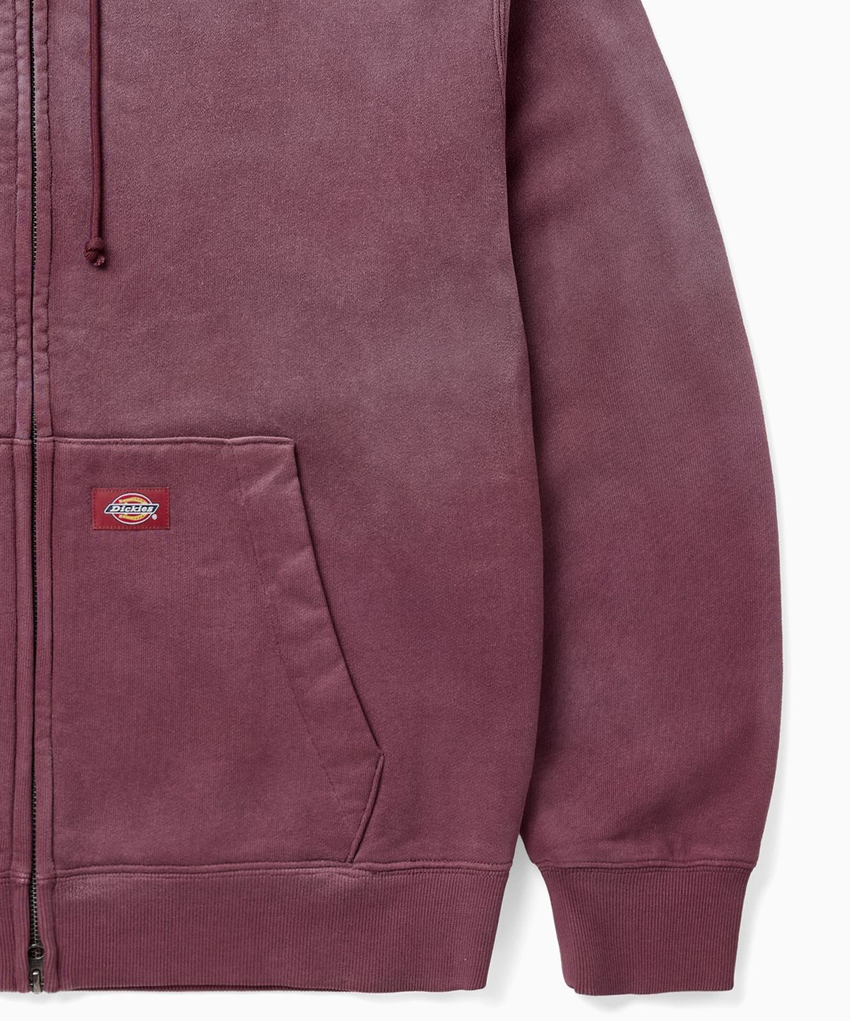 디키즈(DICKIES) 가먼트 다이드 세미 크롭 집업 후디 Burgundy