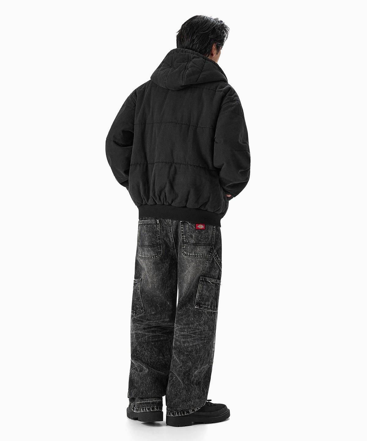 디키즈(DICKIES) 하이 패널 워시드 더블니 카펜터 팬츠 Black