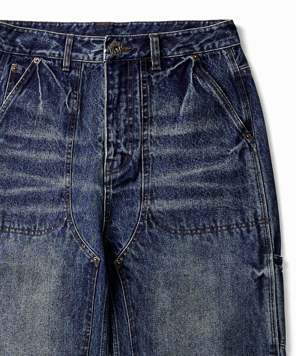 디키즈(DICKIES) 하이 패널 워시드 더블니 카펜터 팬츠 Medium Denim