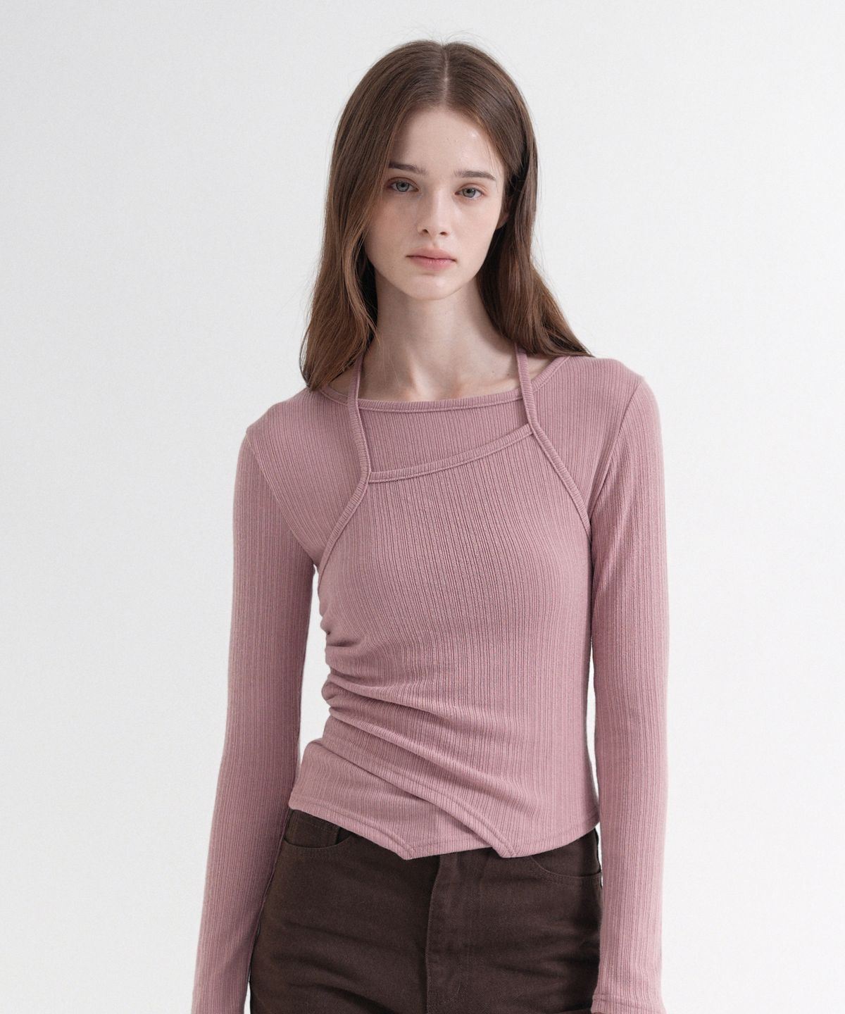 블레티(VLETI) Layered Halter Strap Slim T-Shirt (pink)
