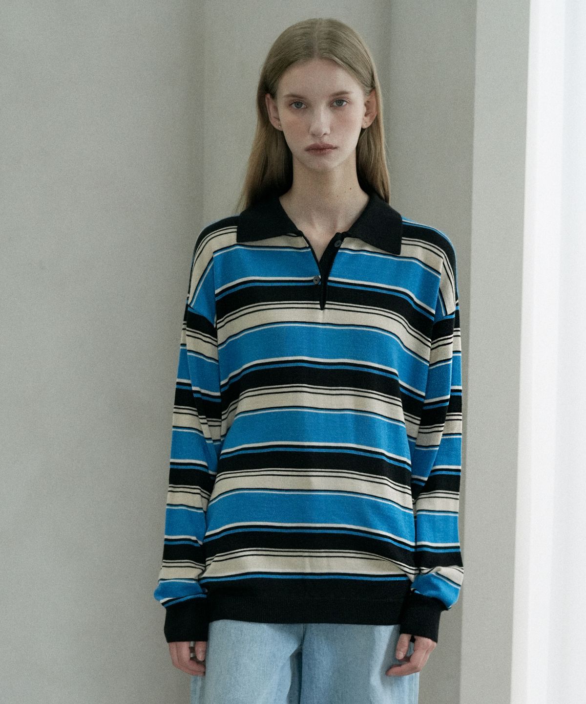 블레티(VLETI) Wool Striped Collar Knit (black)