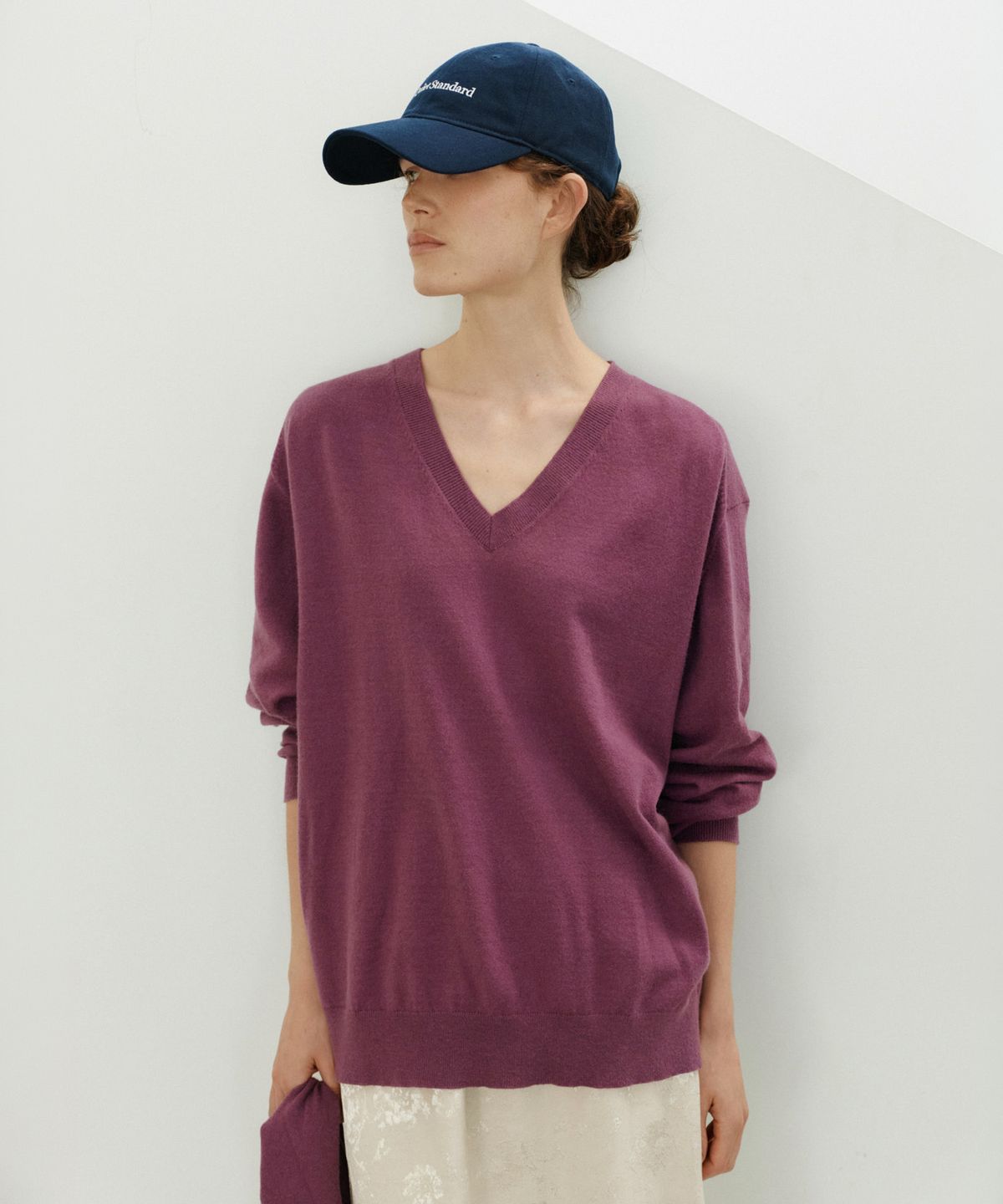유라고(URAGO) Washable V-neck knit shawl set_Purple
