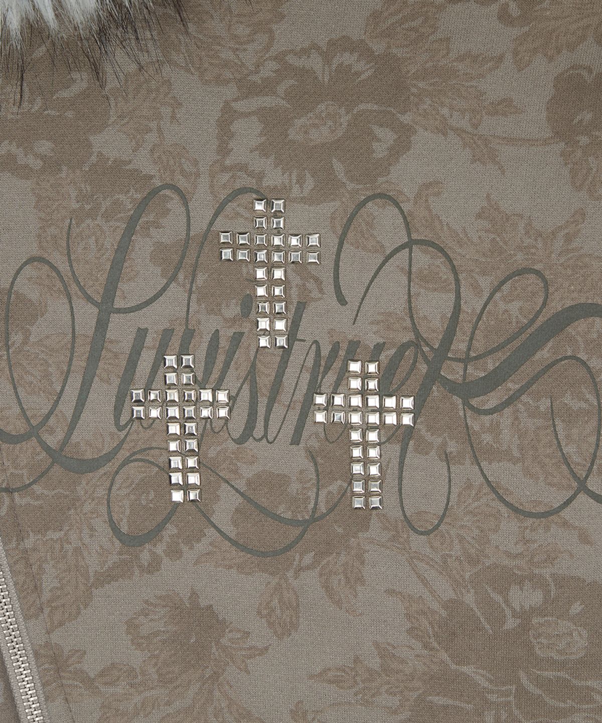 러브이즈트루(LUVISTRUE) RL CROSS LETTERING FUR HOOD ZIP UP(BROWN)