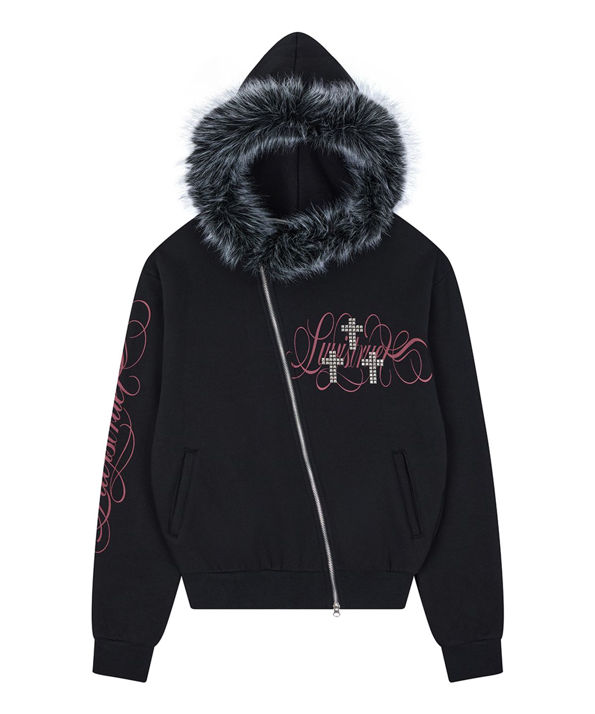 러브이즈트루(LUVISTRUE) RL CROSS LETTERING FUR HOOD ZIP UP(BLACK)