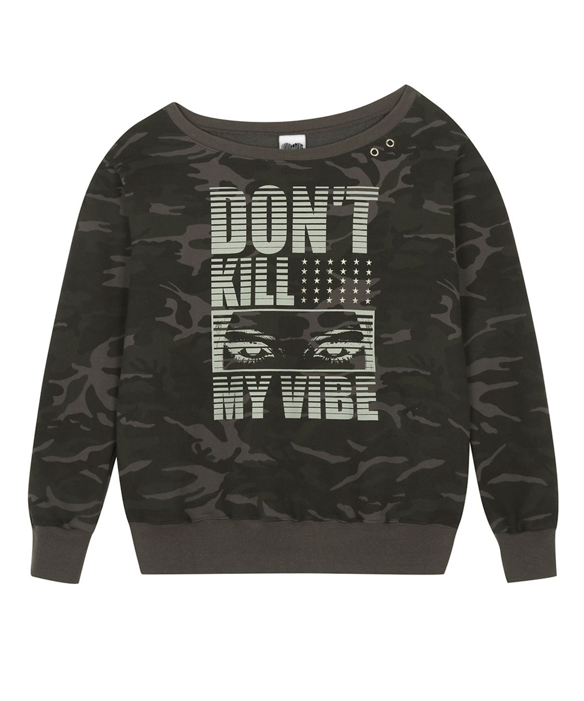 러브이즈트루(LUVISTRUE) RL EYELET ONE SHOULDER SWEATSHIRT(CAMO)