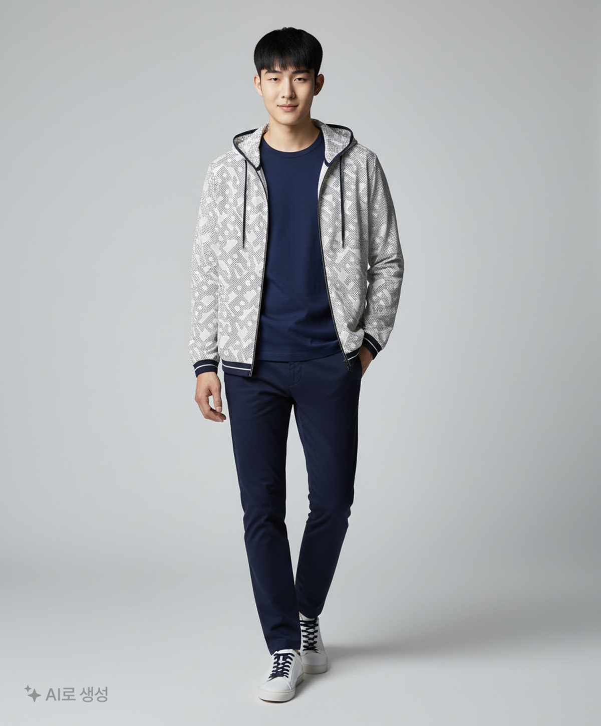 빈폴 스포츠(BEANPOLE SPORT) 블루 남성 ACTIVE 메쉬 프린팅 후드 재킷 (BO9539F01P) 95