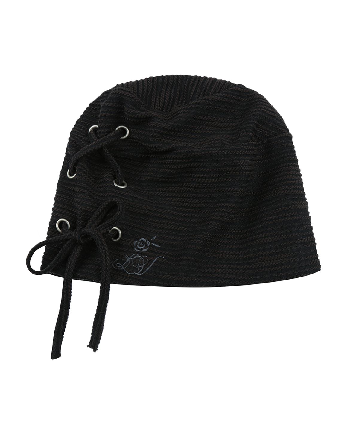 러브이즈트루(LUVISTRUE) RL EYELET STRING BEANIE(BLACK)
