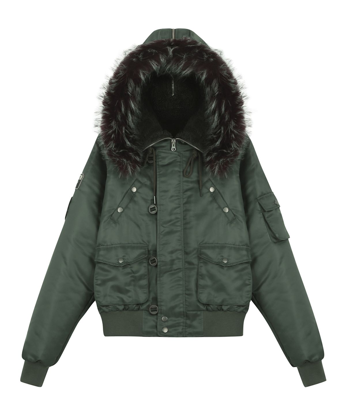 러브이즈트루(LUVISTRUE) RL FUR TRIM PATCH BOMBER JACKET(KHAKI)