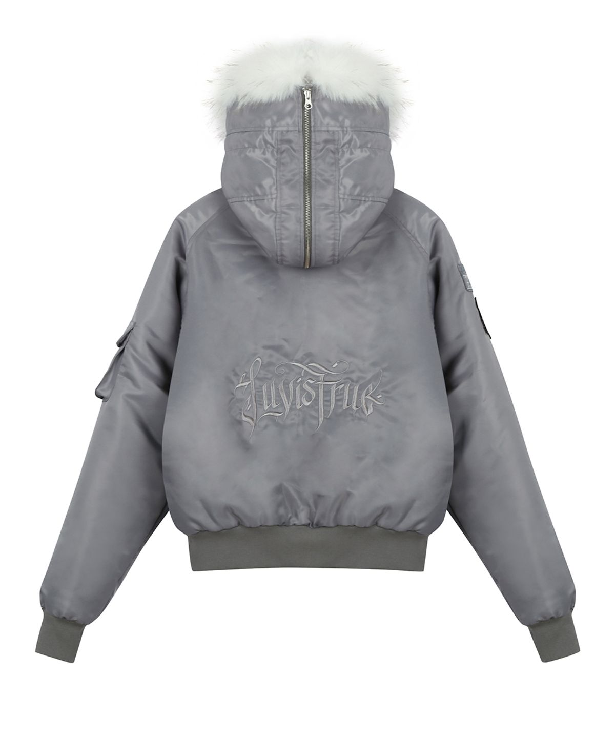 러브이즈트루(LUVISTRUE) RL FUR TRIM PATCH BOMBER JACKET(GRAY)